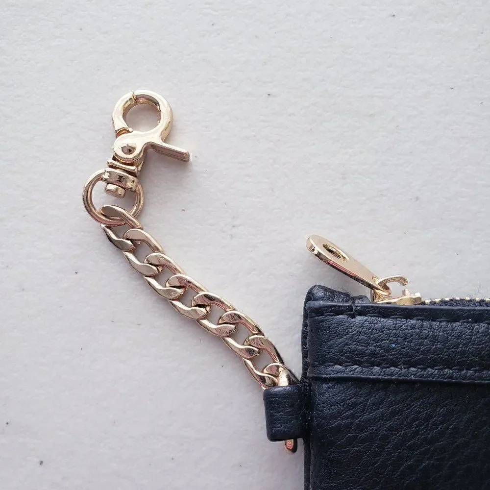 Dune London Black Leather Coin Purse Small 3 x 5 Wallet Gold Hardware